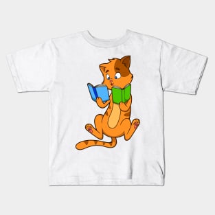 Cartoon cat reads books Kids T-Shirt